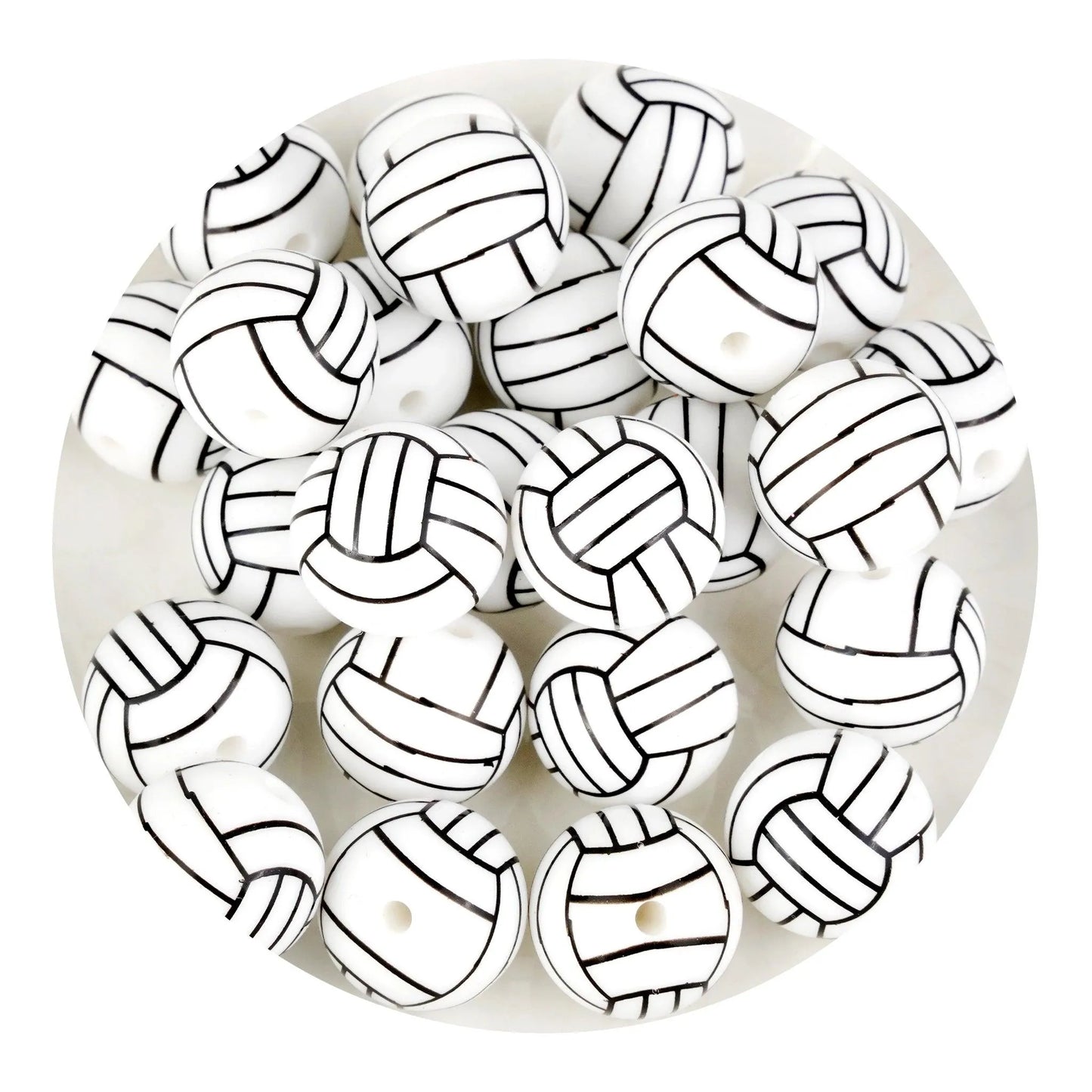Master Maker Crafts -  Silicone Focal Bead Round Volleyball - White (5 Beads - 12mm)