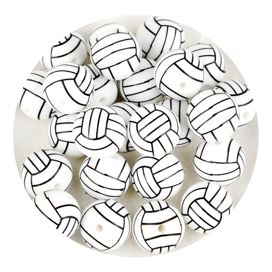 Master Maker Crafts -  Silicone Focal Bead Round Volleyball - White (5 Beads - 12mm)