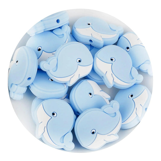 Master Maker Crafts -  Silicone Focal Bead Whale - Pastel Blue (5 Beads)
